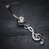 Detail View 2 of G Clef Music Note Sparkle Belly Ring-Clear Gem