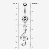 Detail View 1 of G Clef Music Note Sparkle Belly Ring-Clear Gem