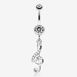 G Clef Music Note Sparkle Belly Ring-Clear Gem