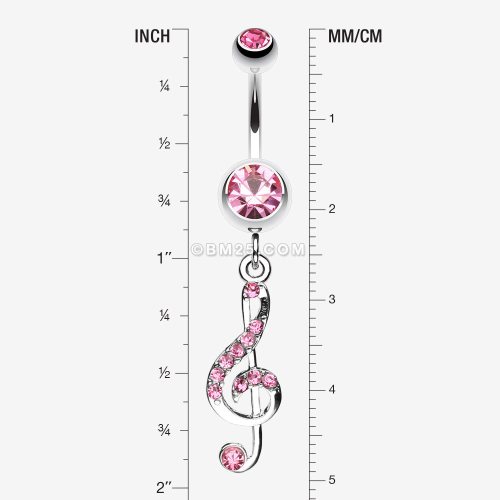Detail View 1 of G Clef Music Note Sparkle Belly Ring-Light Pink