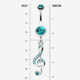Detail View 1 of G Clef Music Note Sparkle Belly Ring-Teal