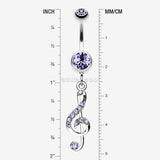 Detail View 1 of G Clef Music Note Sparkle Belly Ring-Tanzanite