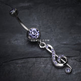Detail View 2 of G Clef Music Note Sparkle Belly Ring-Tanzanite