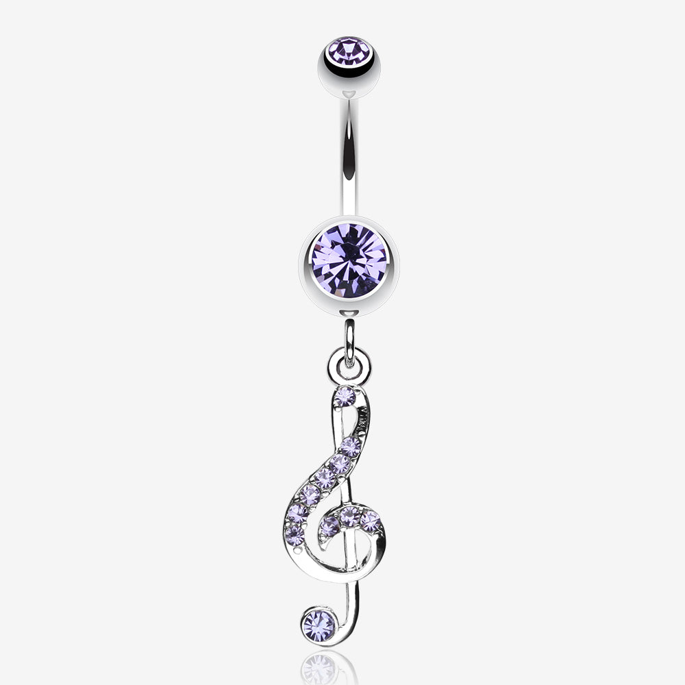 G Clef Music Note Sparkle Belly Ring-Tanzanite