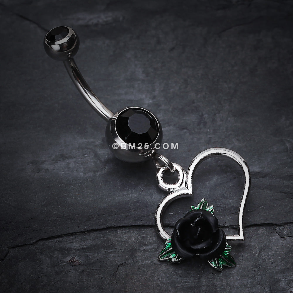 Detail View 2 of Heart Rose Belly Ring-Black