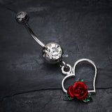 Detail View 2 of Heart Rose Belly Ring-Clear Gem