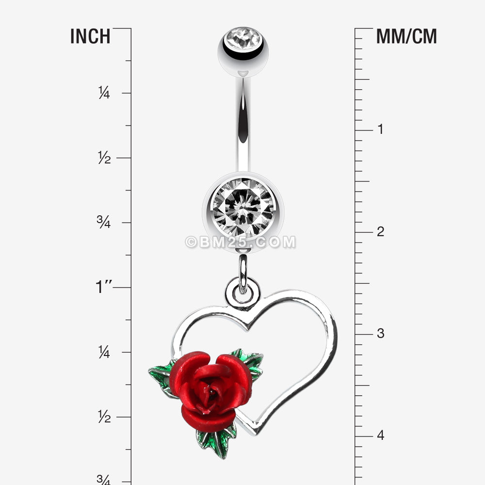 Detail View 1 of Heart Rose Belly Ring-Clear Gem