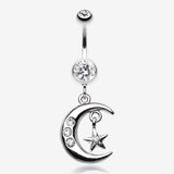 Glistening Moon and Star Belly Button Ring