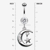 Detail View 1 of Glistening Moon and Star Belly Button Ring-Clear Gem