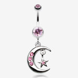 Glistening Moon and Star Belly Button Ring