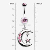 Detail View 1 of Glistening Moon and Star Belly Button Ring-Light Pink