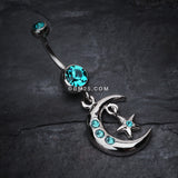 Detail View 2 of Glistening Moon and Star Belly Button Ring-Teal