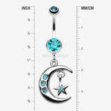 Detail View 1 of Glistening Moon and Star Belly Button Ring-Teal