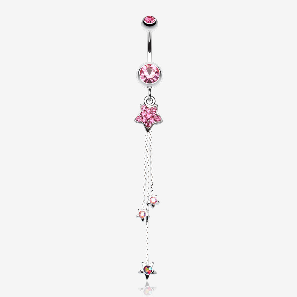Delicate Star Sparkles Belly Ring-Light Pink