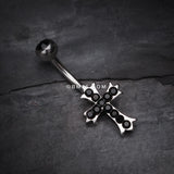 Detail View 2 of Cross Sparkle Belly Ring-Black