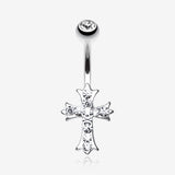 Cross Sparkle Belly Ring-Clear Gem