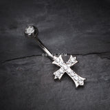 Detail View 2 of Cross Sparkle Belly Ring-Clear Gem
