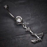 Detail View 2 of Classic Rope Anchor Belly Ring-Clear Gem