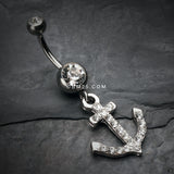 Detail View 2 of Anchor Gem Sparkle Belly Ring-Clear Gem