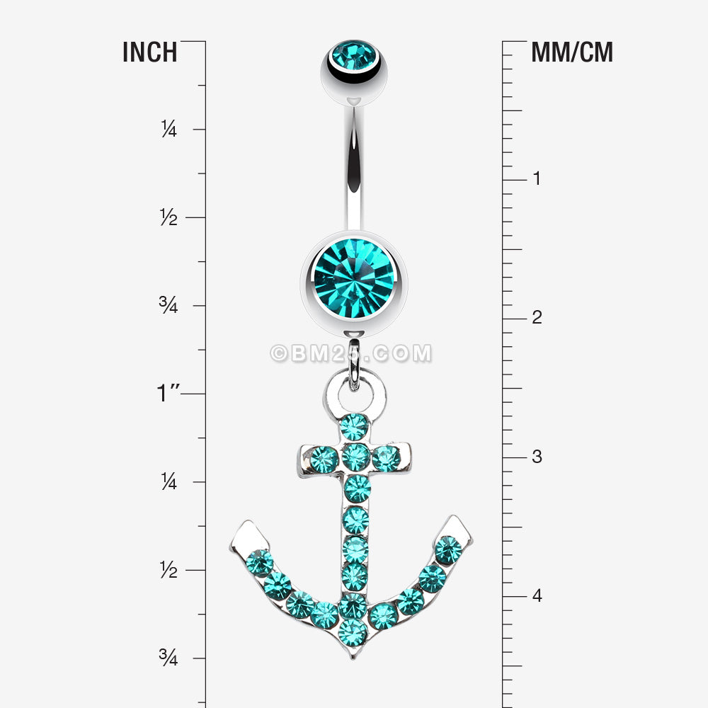 Detail View 1 of Anchor Gem Sparkle Belly Ring-Teal