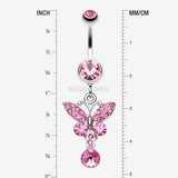 Detail View 1 of Sparkling Butterfly Gem Belly Ring-Light Pink