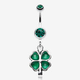 Lucky Four Leaf Clover Dangle Belly Ring