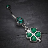 Detail View 2 of Lucky Four Leaf Clover Dangle Belly Ring-Dark Green