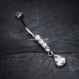 Detail View 2 of Sparkly Gem Droplet Belly Ring-Clear Gem