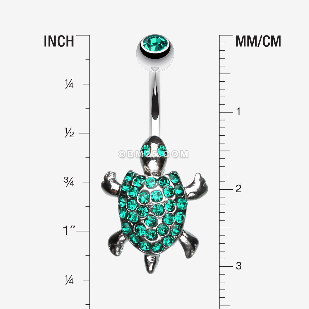 Detail View 1 of Adorable Turtle Dance Belly Ring-Green