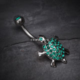 Detail View 2 of Adorable Turtle Dance Belly Ring-Green