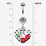 Detail View 1 of Charming Cherry Heart Belly Ring-Clear Gem