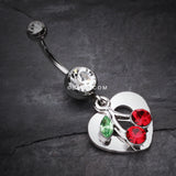 Detail View 2 of Charming Cherry Heart Belly Ring-Clear Gem