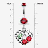 Detail View 1 of Charming Cherry Heart Belly Ring-Red