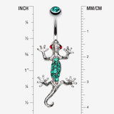Detail View 1 of Moving Gecko Lizard Sparkle Belly Ring-Green