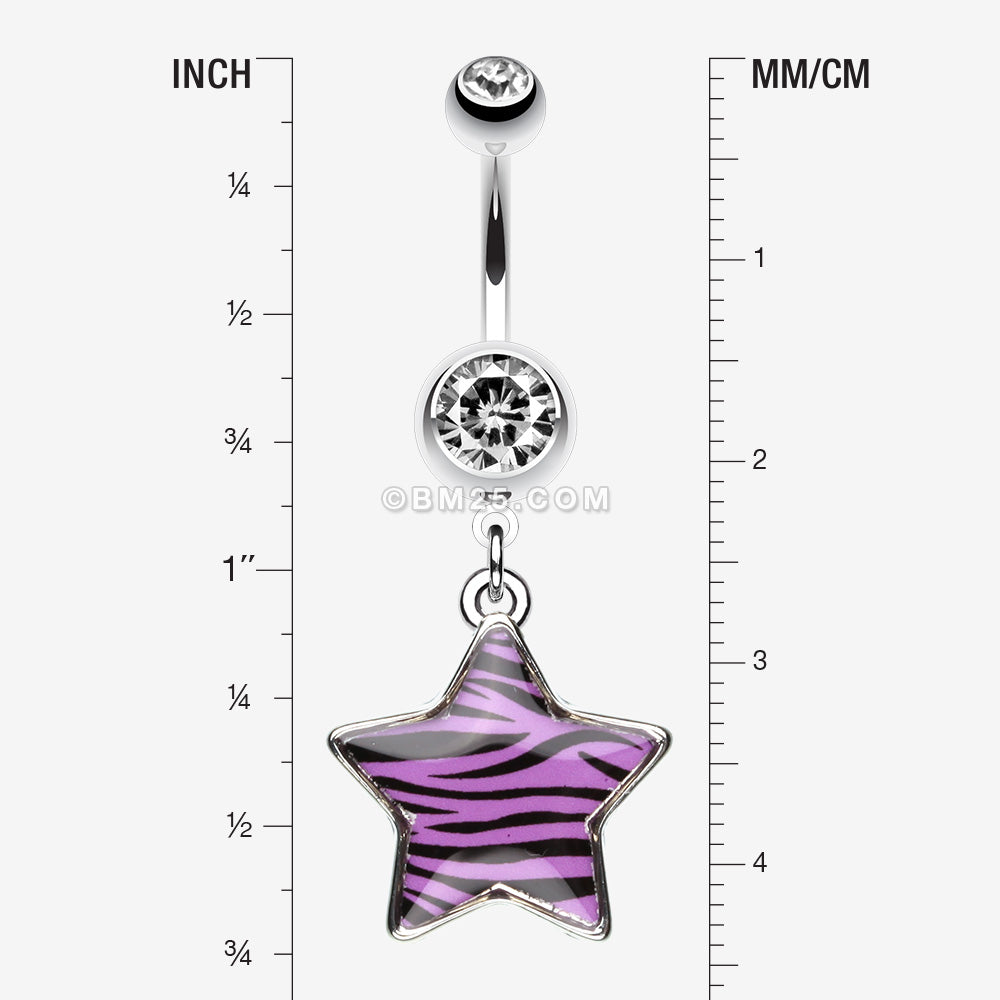 Detail View 1 of Zebra Star Dangle Belly Ring-Purple