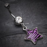 Detail View 2 of Zebra Star Dangle Belly Ring-Purple