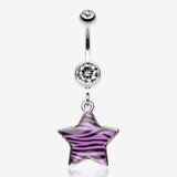 Zebra Star Dangle Belly Ring-Purple