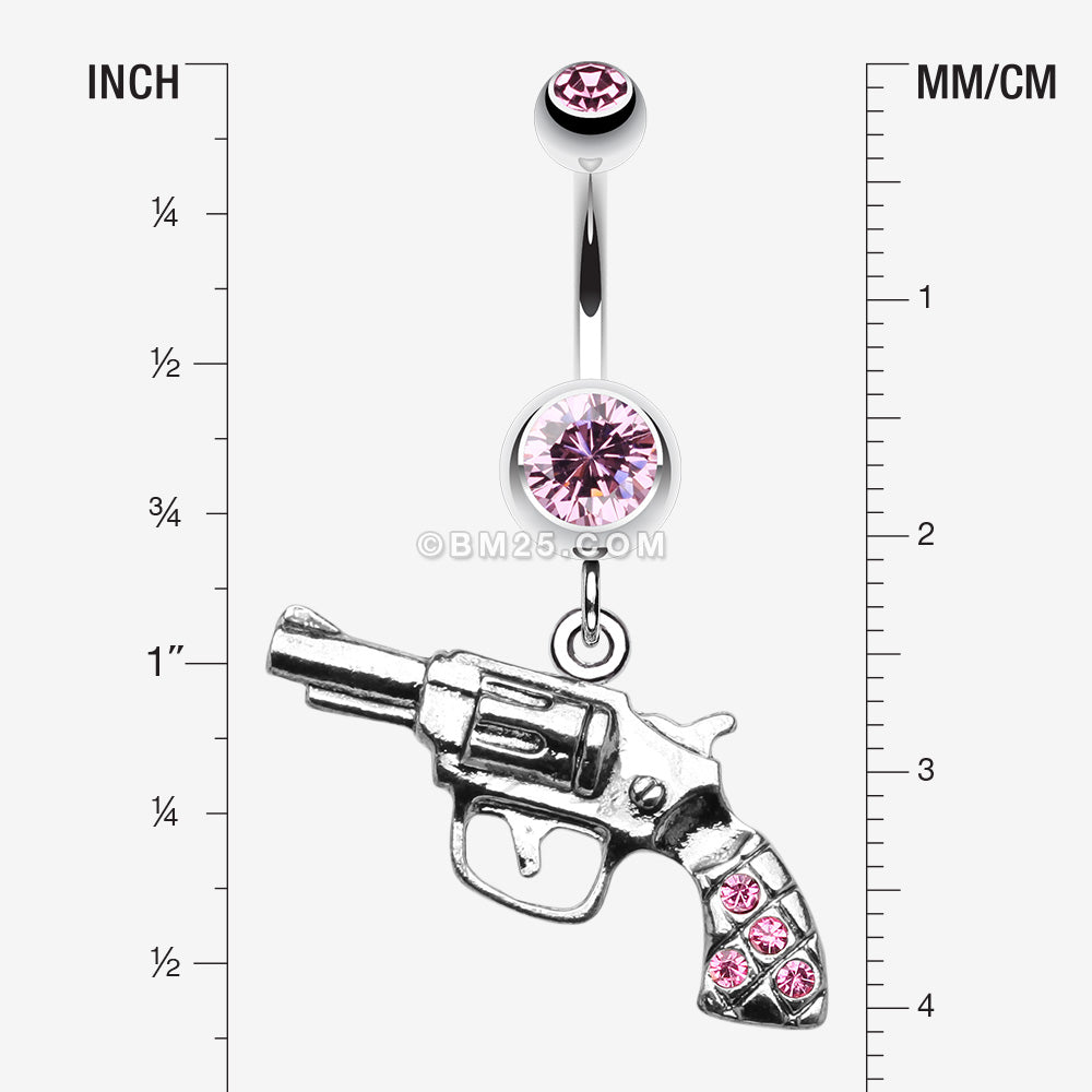Detail View 1 of Pistol Gun Sparkle Belly Ring-Light Pink