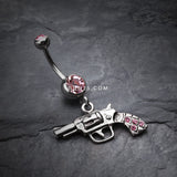 Detail View 2 of Pistol Gun Sparkle Belly Ring-Light Pink
