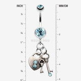 Detail View 1 of Love Lock Down Belly Button Ring-Aqua