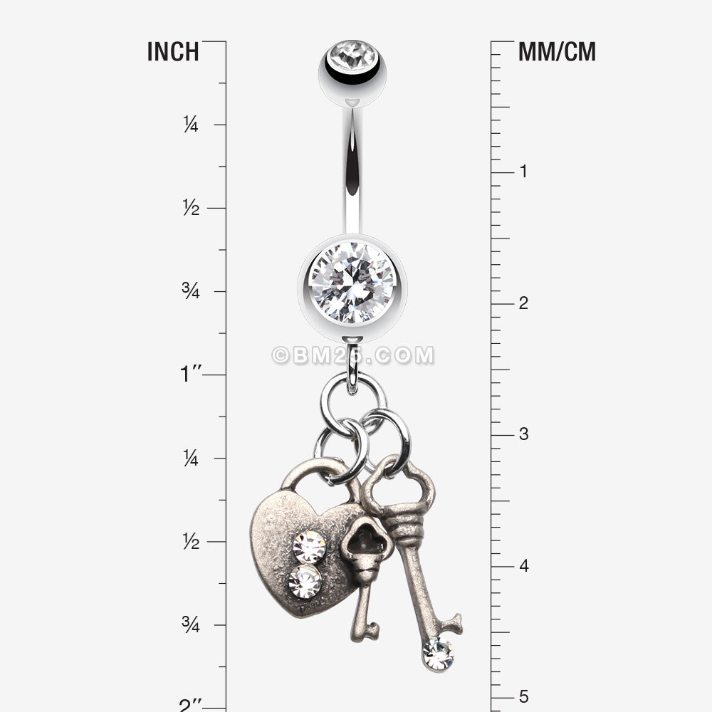 Detail View 1 of Love Lock Down Belly Button Ring-Clear Gem