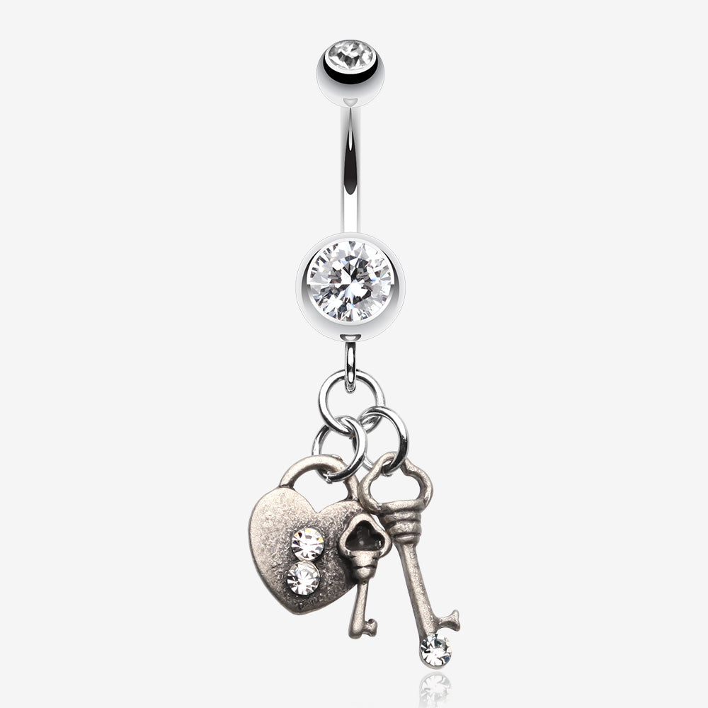 Love Lock Down Belly Button Ring-Clear Gem