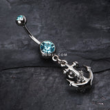 Detail View 2 of Classic Anchor Dangle Belly Ring-Aqua