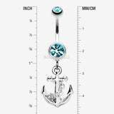 Detail View 1 of Classic Anchor Dangle Belly Ring-Aqua