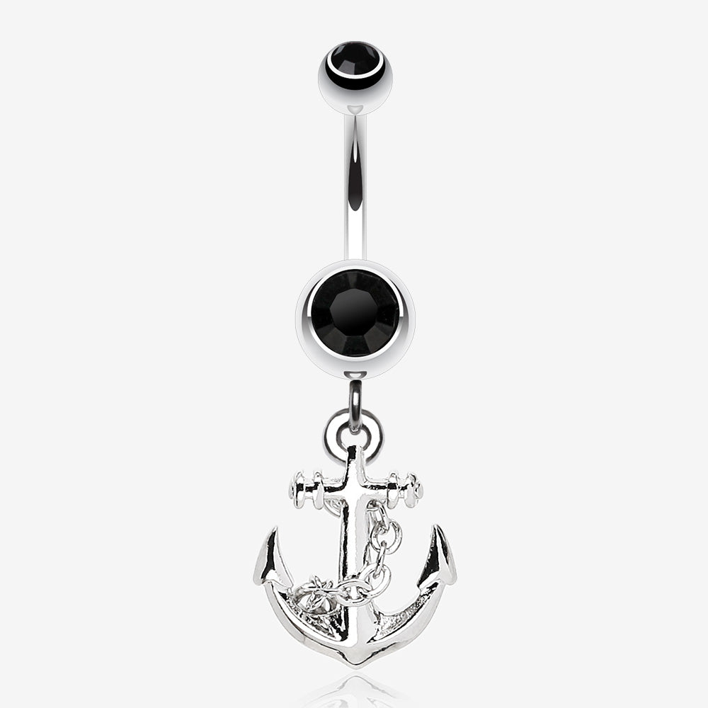 Classic Anchor Dangle Belly Ring-Black