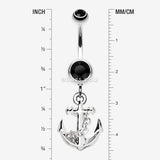 Detail View 1 of Classic Anchor Dangle Belly Ring-Black