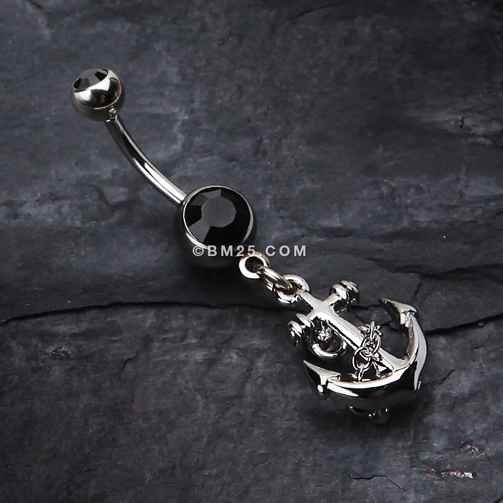 Detail View 2 of Classic Anchor Dangle Belly Ring-Black