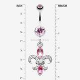 Detail View 1 of Classic Fleur de Lis Belly Ring-Pink