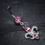 Detail View 2 of Classic Fleur de Lis Belly Ring-Pink