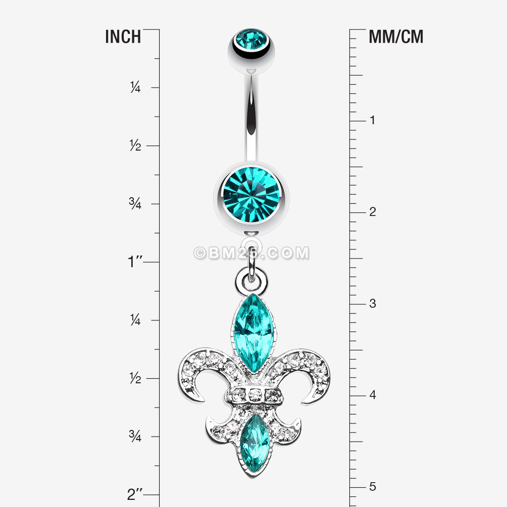 Detail View 1 of Classic Fleur de Lis Belly Ring-Teal